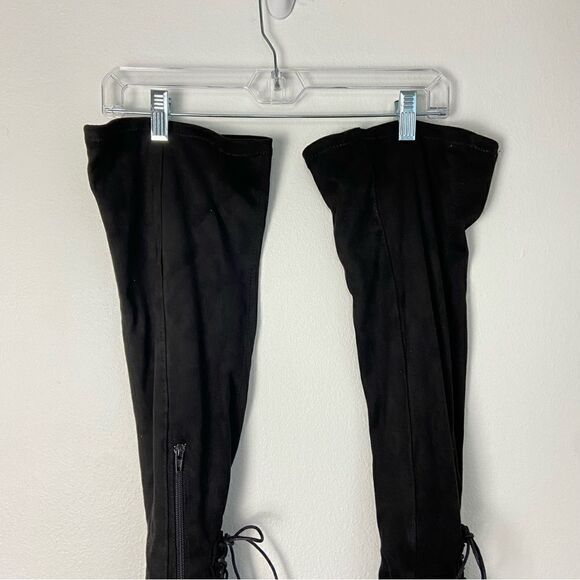Shoe Dazzle Ivona Black Micro Suede Over the Knee Boots Grunge Streetwear Sz 8.5 - Picture 9 of 11